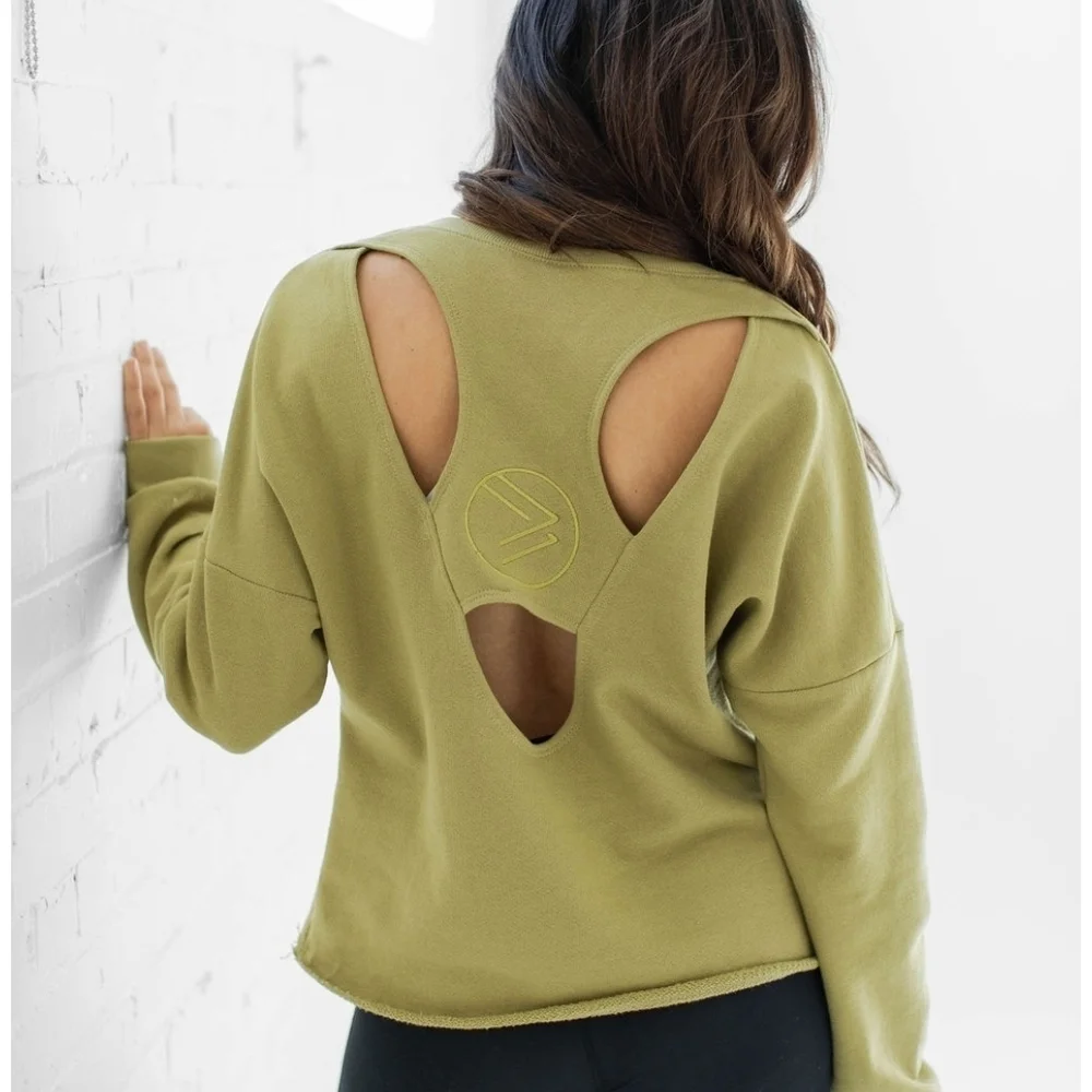 Savvi Olive Green Open-Back Sweatshirt Womens Small - Picture 5 of 7